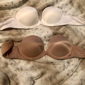 Two strapless bras Victoria’s Secret. 32C and 32B